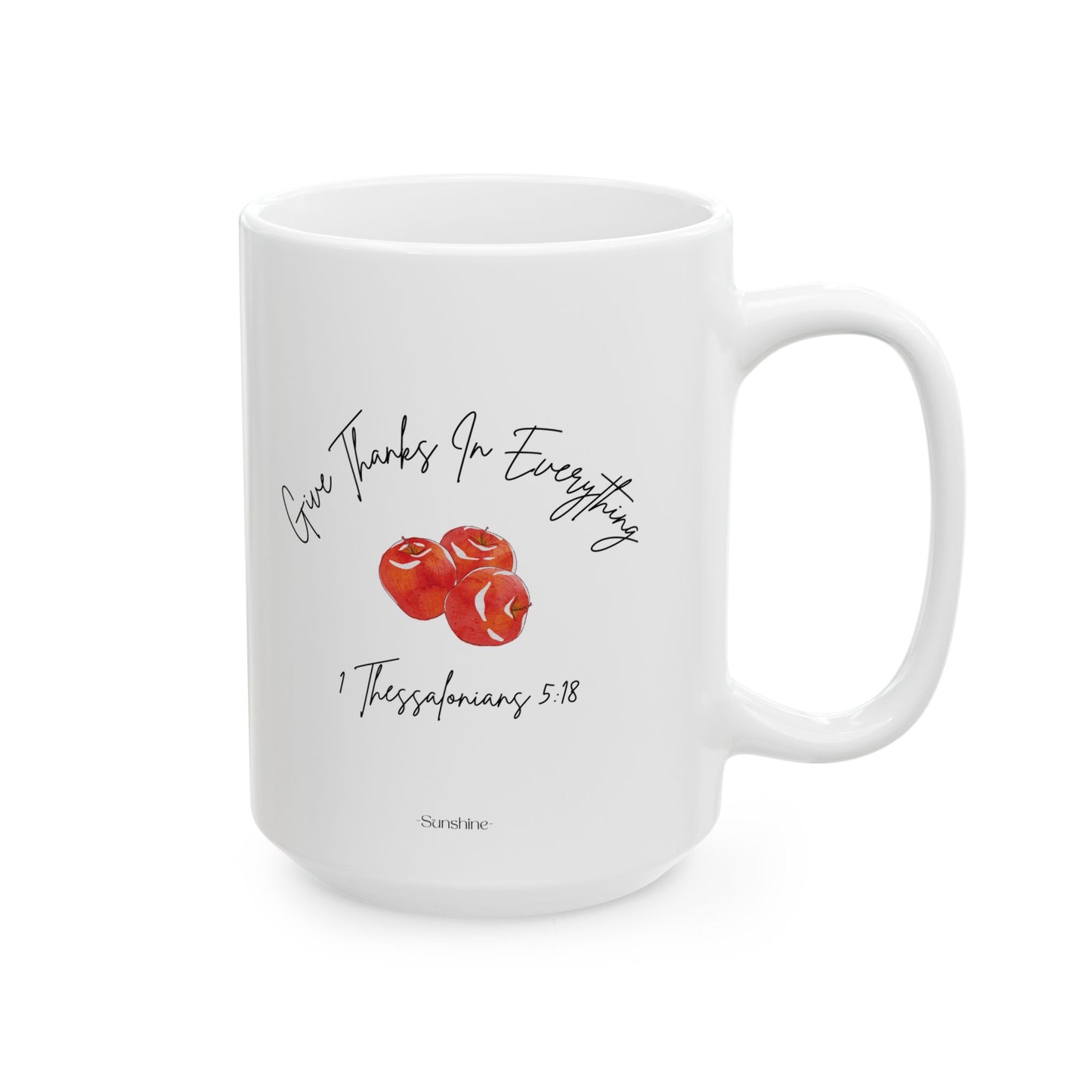 Taza de café con el mensaje "Dad gracias en todo"