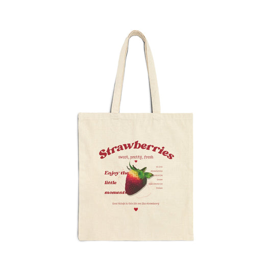 Vintage Strawberries Cotton Canvas Grocery Tote Bag