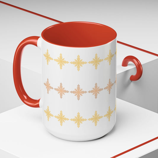 Yellow & Bronze Snowflake Ceramic Coffee Mug