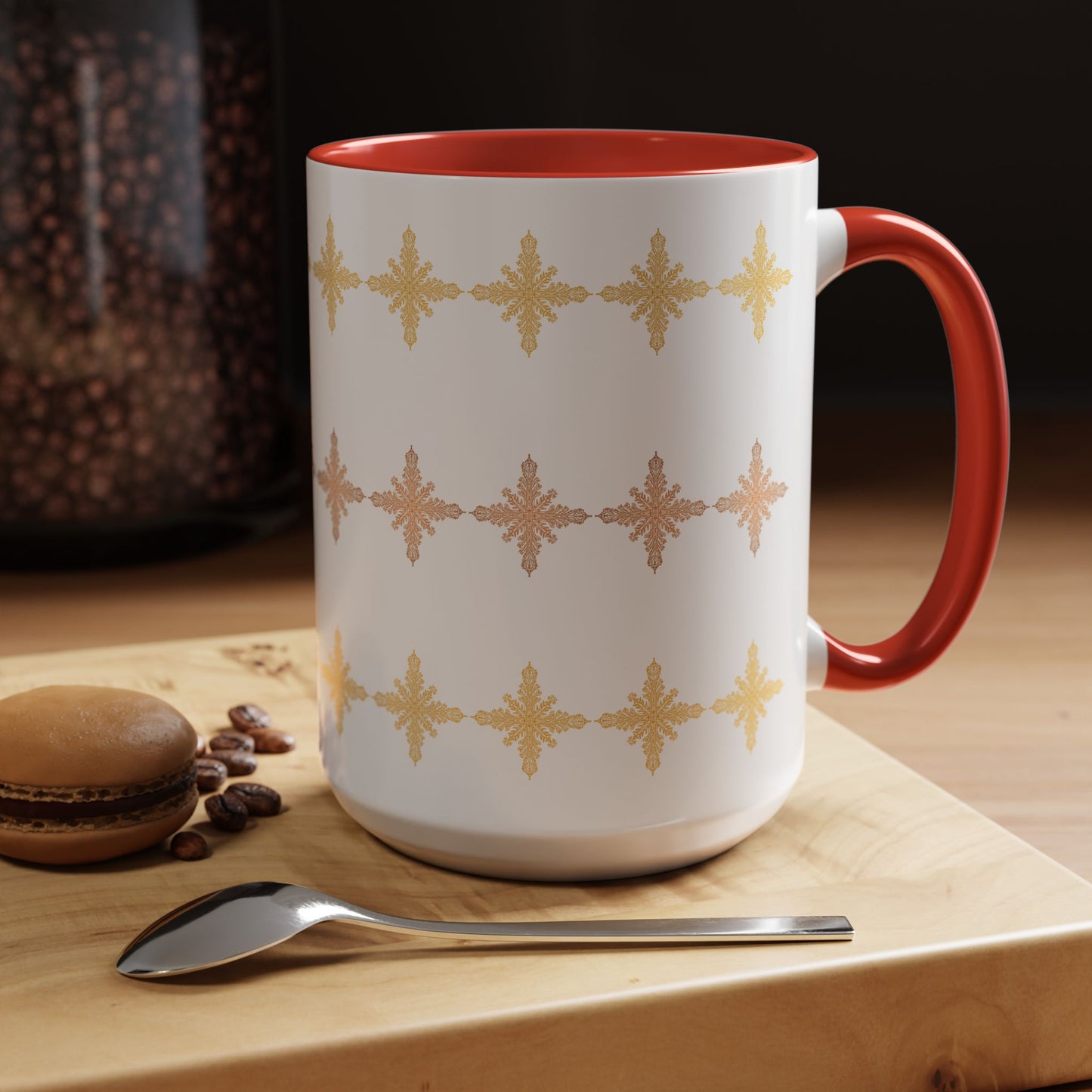 Yellow & Bronze Snowflake Ceramic Coffee Mug