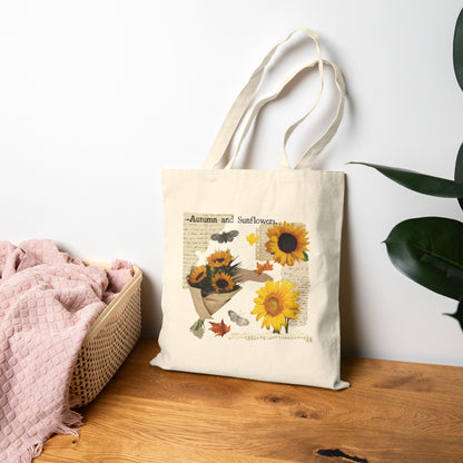 Bolsa de tela ecológica con girasoles y diseño otoñal 