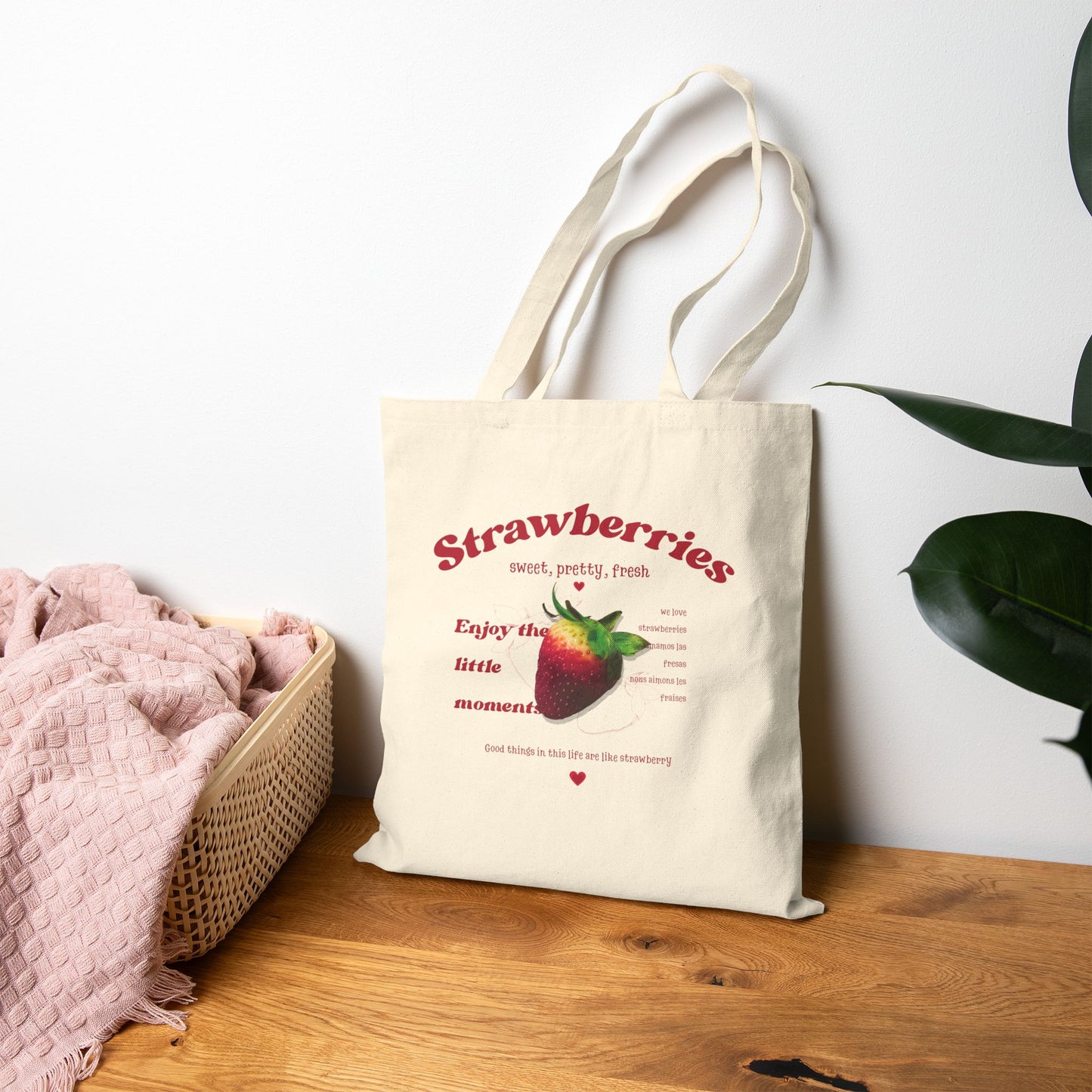Bolsa de lona de algodón con diseño vintage de fresas