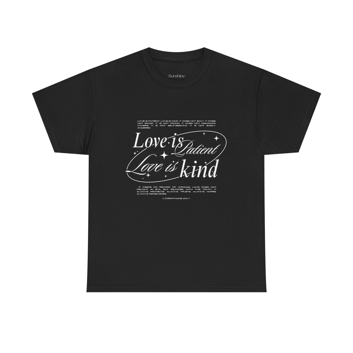 Camiseta unisex de algodón inspiradora "El amor es paciente, el amor es bondadoso". 