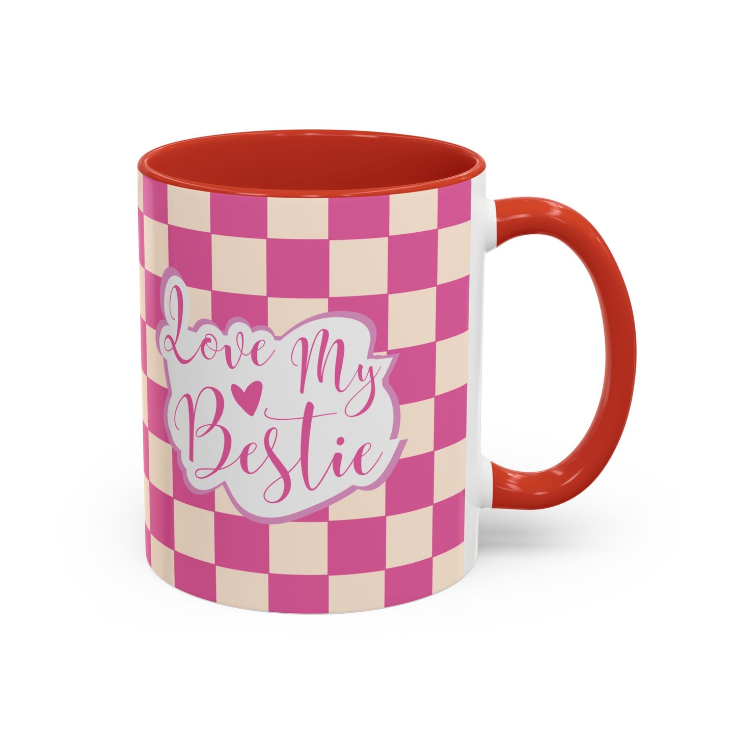 Taza de café con detalles a cuadros "Love My Bestie"