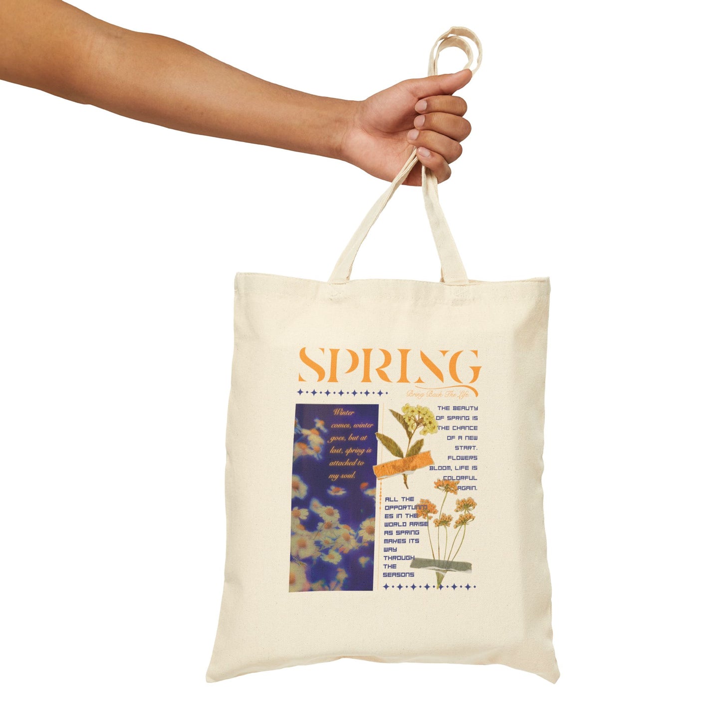 Bolso tote de lona con estampado floral vintage de primavera 