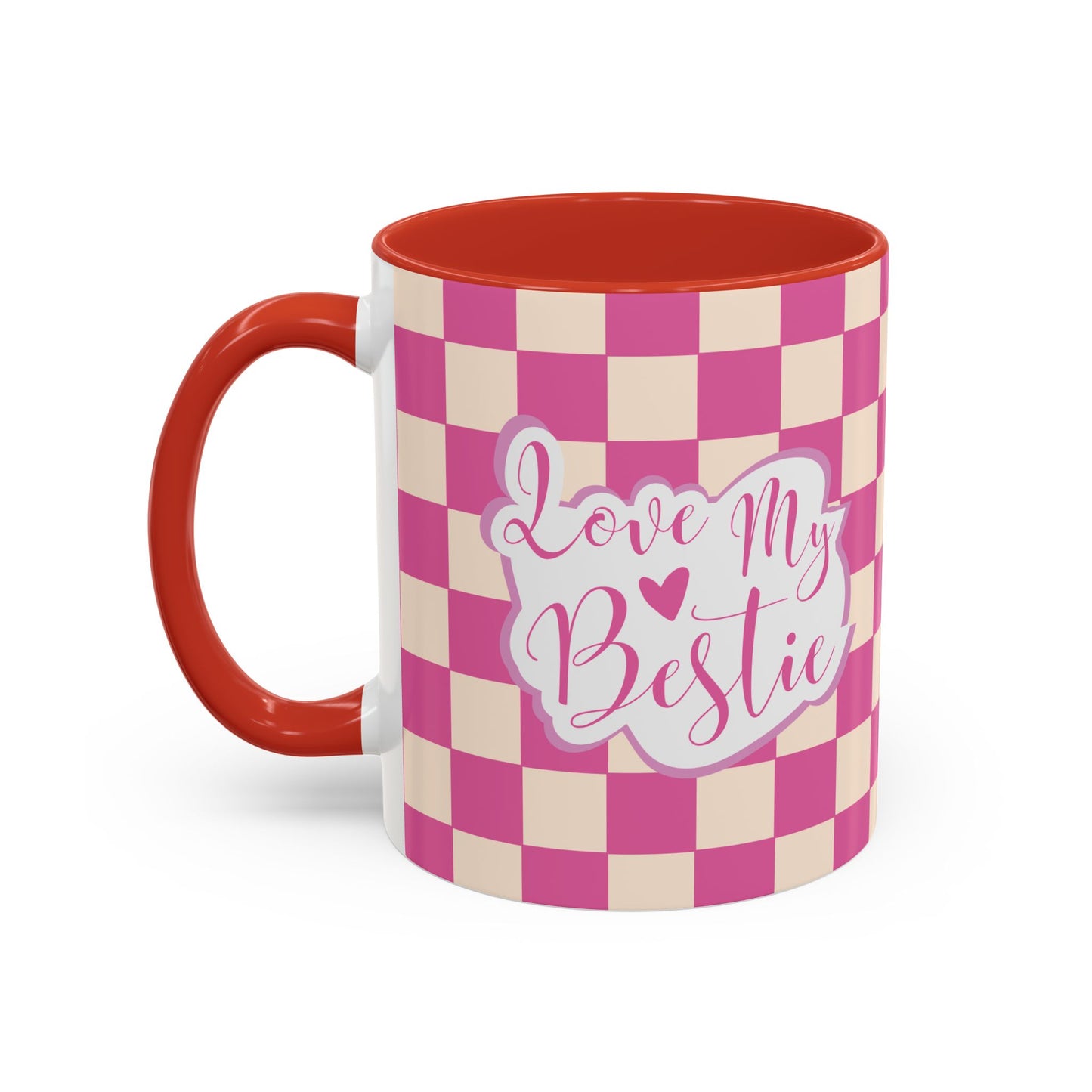 Taza de café con detalles a cuadros "Love My Bestie"