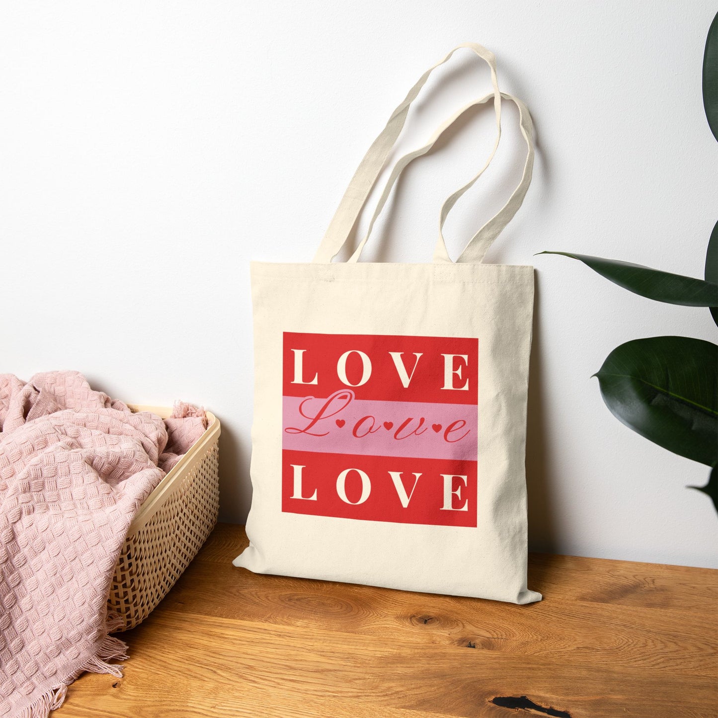 "Love" Cotton Canvas Valentine Shopping Bag