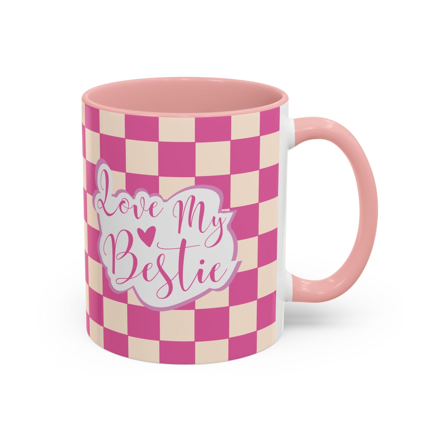 Taza de café con detalles a cuadros "Love My Bestie"
