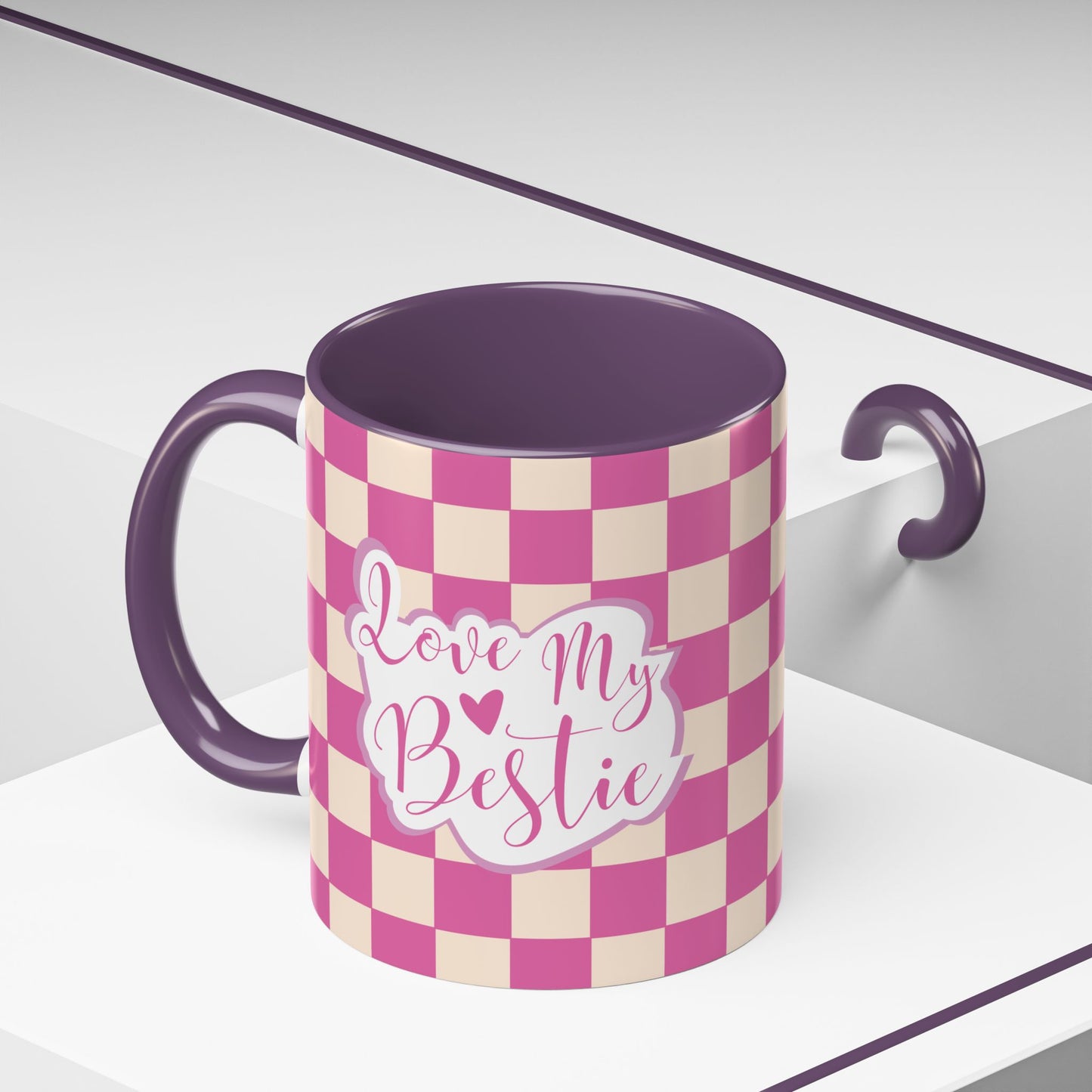 Taza de café con detalles a cuadros "Love My Bestie"