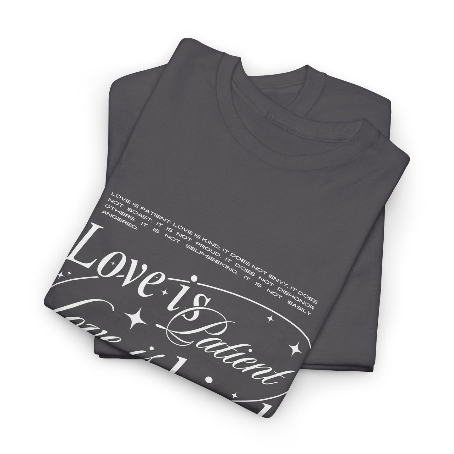 Camiseta unisex de algodón inspiradora "El amor es paciente, el amor es bondadoso". 