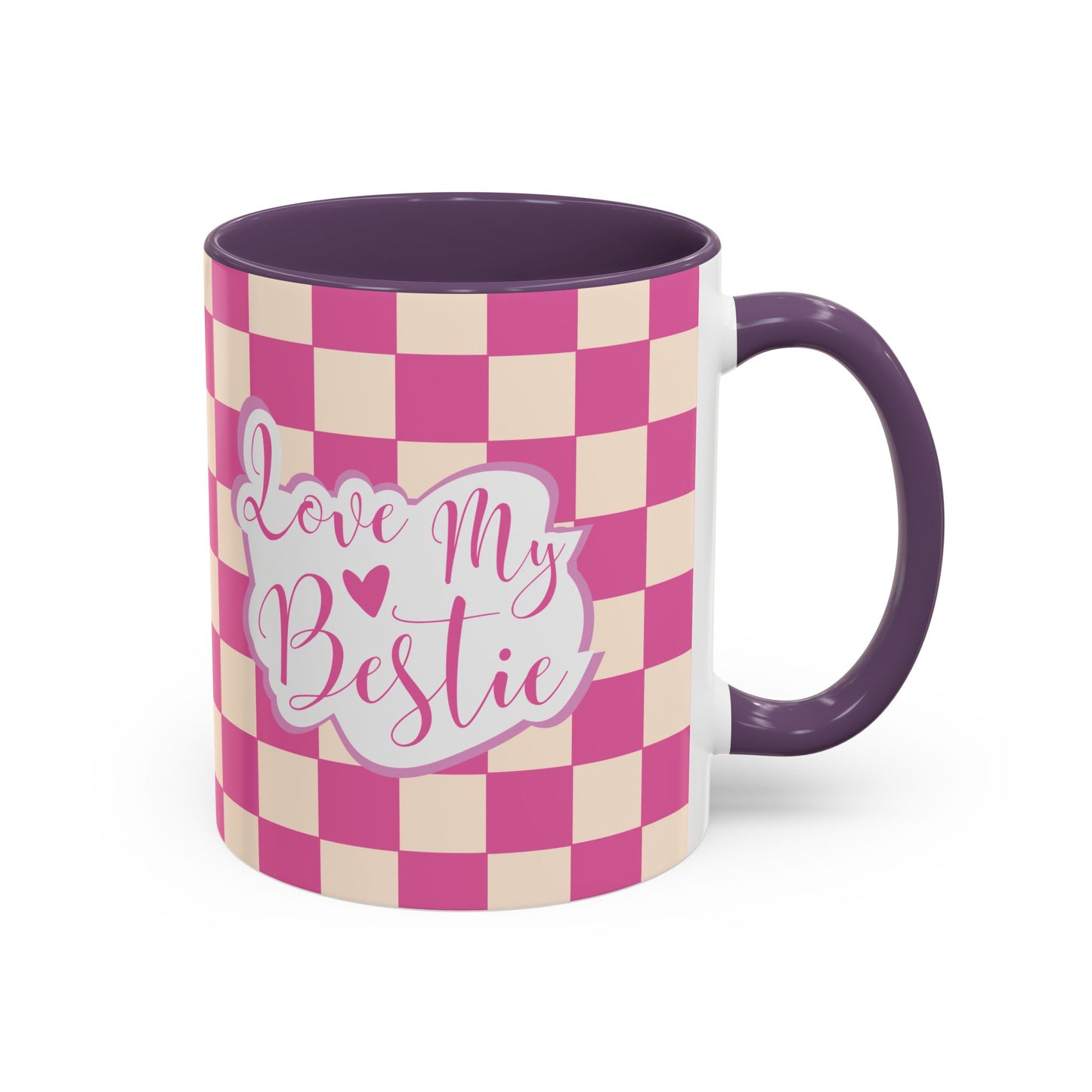 Taza de café con detalles a cuadros "Love My Bestie"