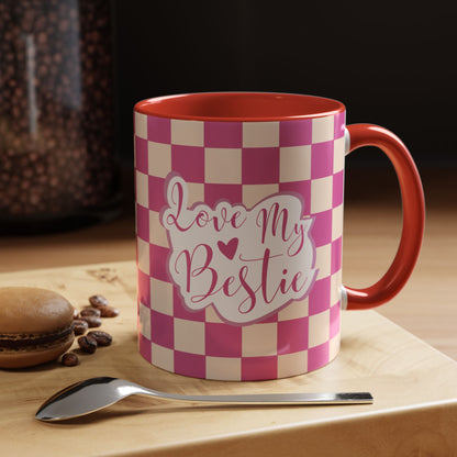 Taza de café con detalles a cuadros "Love My Bestie"