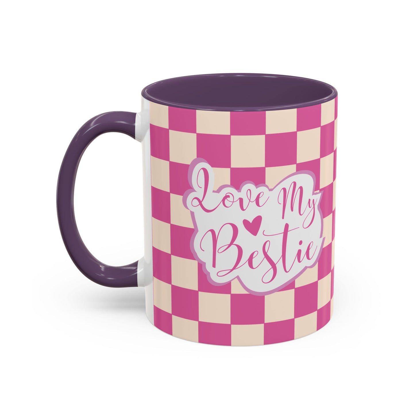 Taza de café con detalles a cuadros "Love My Bestie"