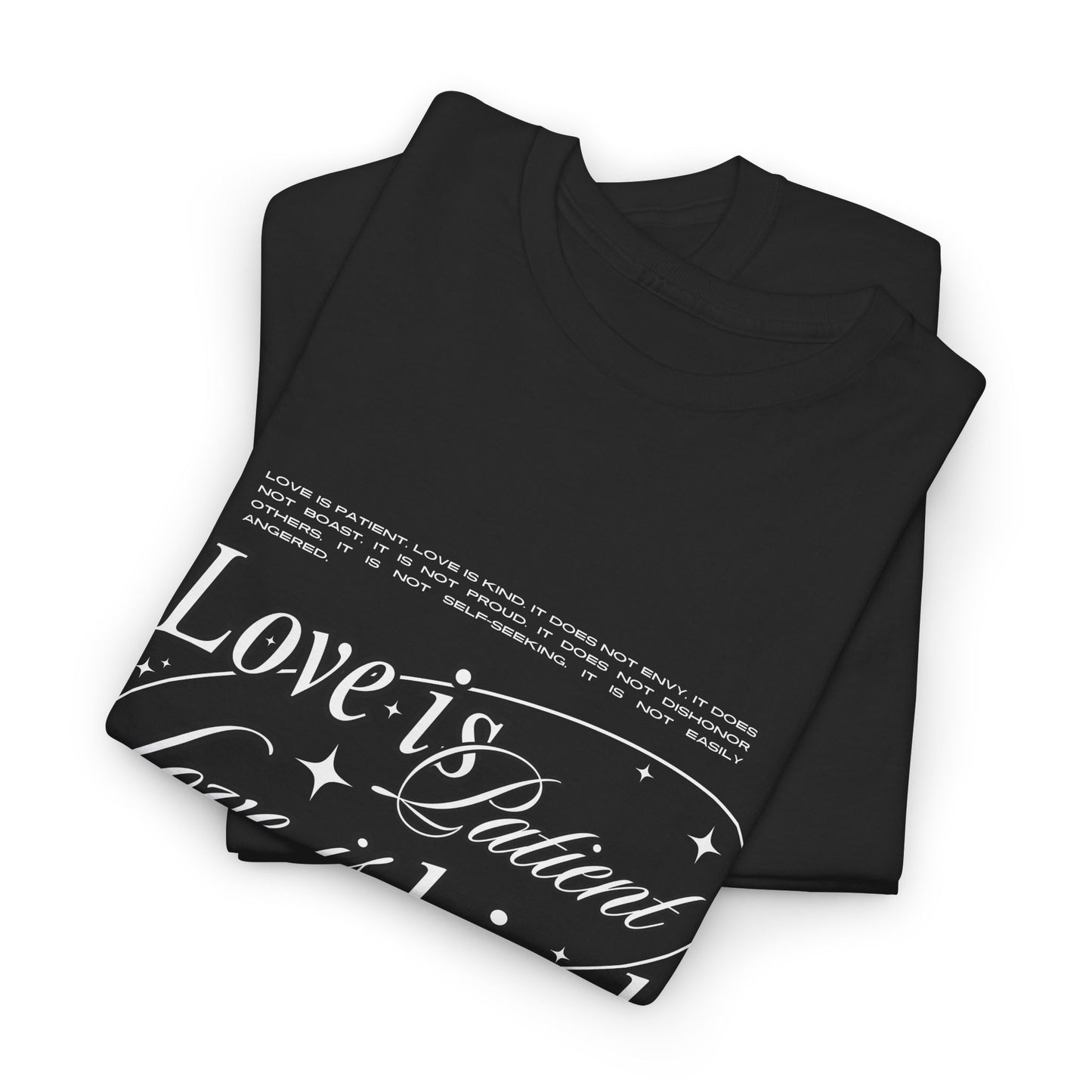 Camiseta unisex de algodón inspiradora "El amor es paciente, el amor es bondadoso". 
